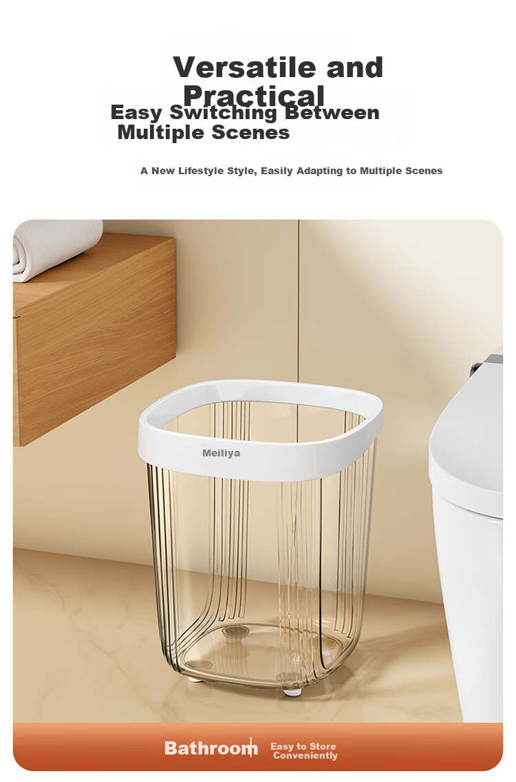 Meiliya Living Room High-Value 12L Trash Can 2025 New Transparent Large Household Kitchen Bathroom 9