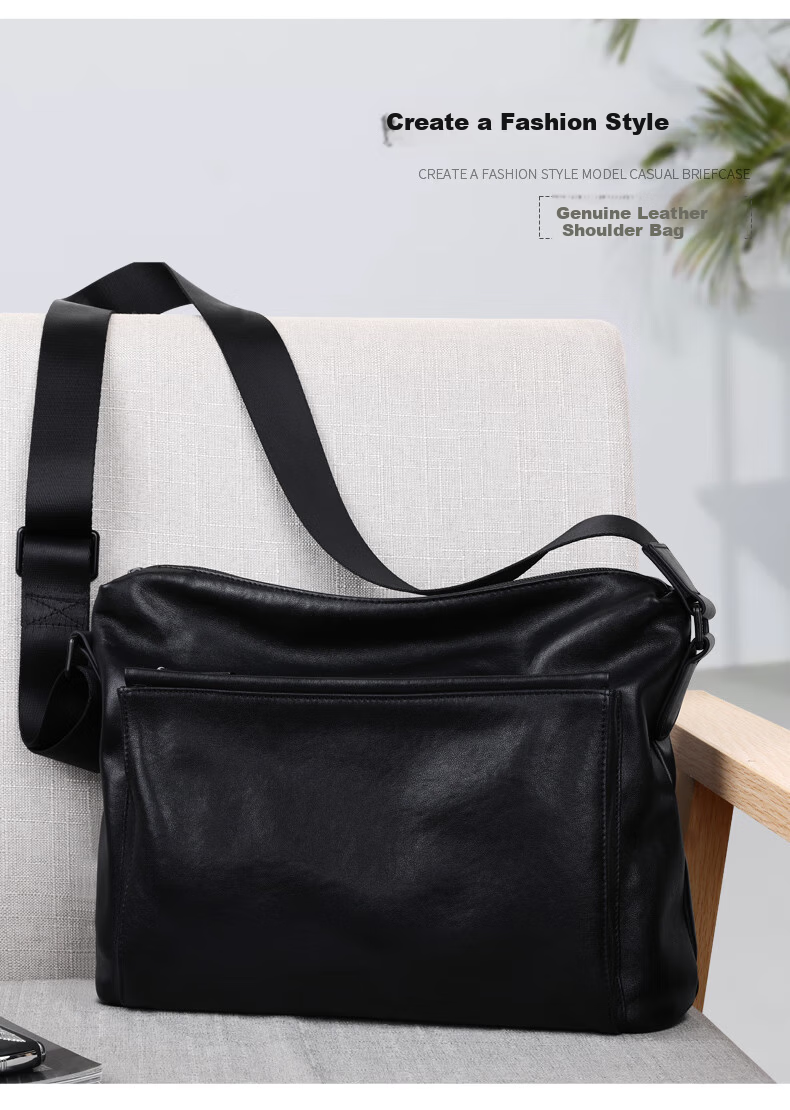 BJIAX Genuine Leather Crossbody Bag Large Capacity First Layer Cowhide Shoulder Bag Men's Commuter Casual Bag 10