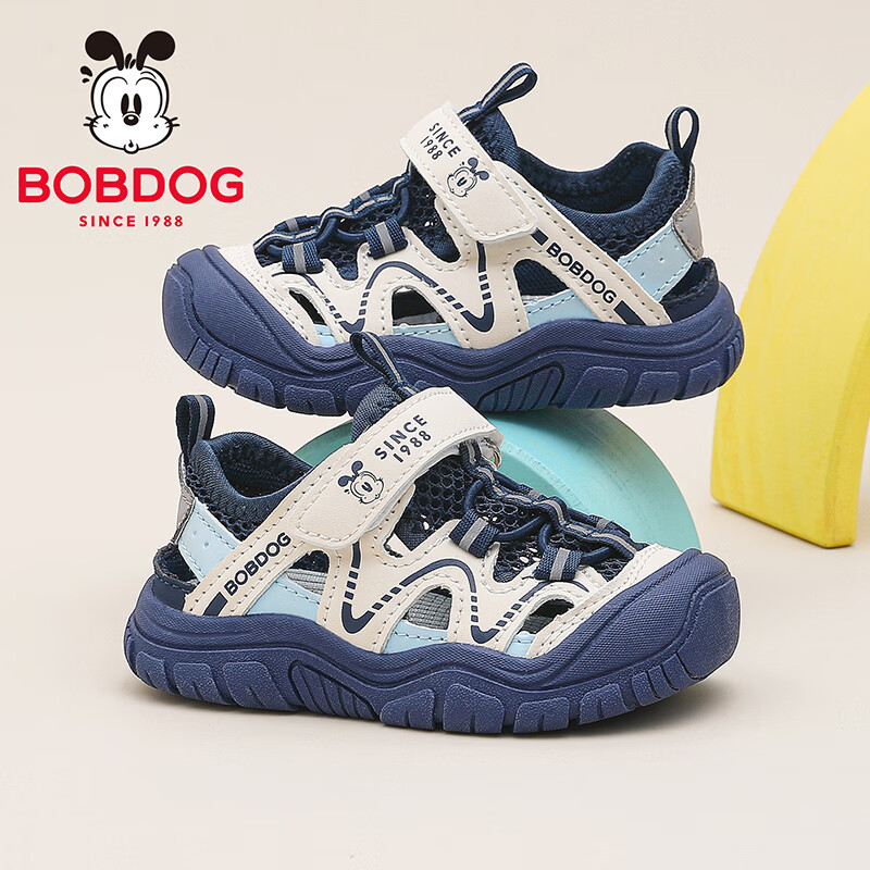 BOBDOG Boys Summer Sandals Toddler Closed-Toe Beach Shoes Versatile First Walkers 104362017 Navy Blue/Beige Size 22