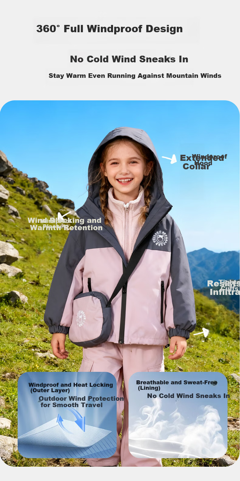 Disney Kids Autumn Winter New Three-in-One Waterproof Windproof Warm Jacket Two-Piece Set Blue Gray 130 8