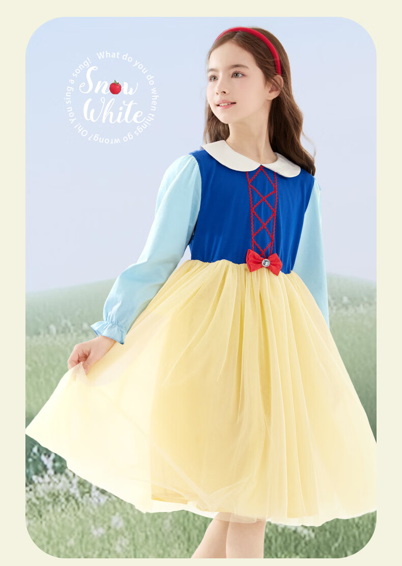 Disney Girls Dress Children's Skirt Spring Summer New Snow White Mesh Long Dress for Older Kids Q069S Snow White 150 7
