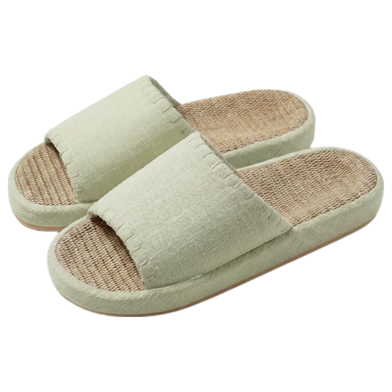 Puxi Odor-Free Indoor Thick-Soled Couple Japanese Style Linen Slippers for Women Mint Green Size 38-39