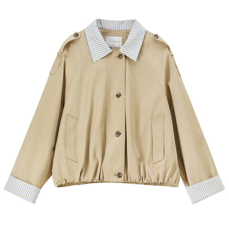 Shangdubila Cotton Blend Warm Barn Style Short Jacket Women Spring Lapel Slim Cardigan Top Balloon Sleeve Women's Clothing