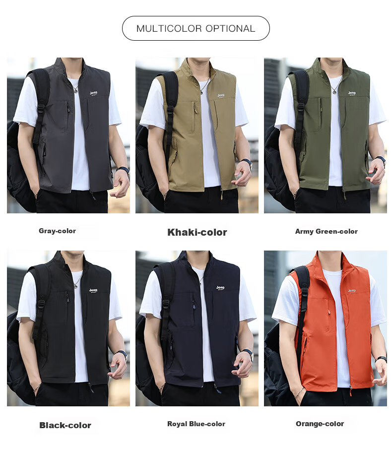 JEEP SPIRIT Men's Spring and Autumn Casual Sleeveless Vest Khaki L 5