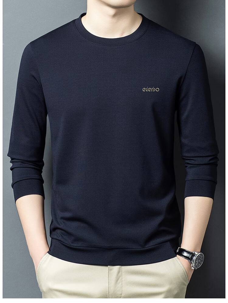 Edenbo Men's Long Sleeve Crew Neck Sweatshirt Four-Way Stretch Skin-Friendly Top Black 180/96A (2XL) 15