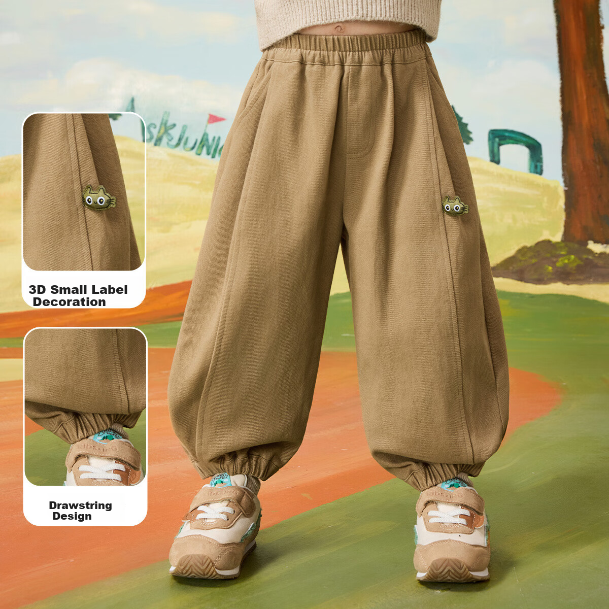 ASK JUNIOR Kids Pants Spring Toddler Solid Color Sports Pants Boys Brushed Casual Skin-friendly Long Pants Dark Khaki Size 90 5
