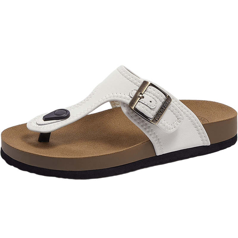 CAMEL Women's Beach Sandals Simple Casual Toe-Post Buckle Birkenstock Style L26M504036 Off-White 37