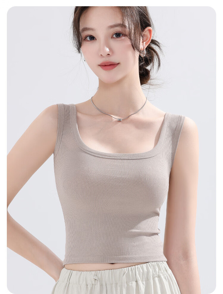 Langsha Summer Thin Strap Vest Slim Fit Sleeveless Sports Tank Top Outerwear Light Gray 9