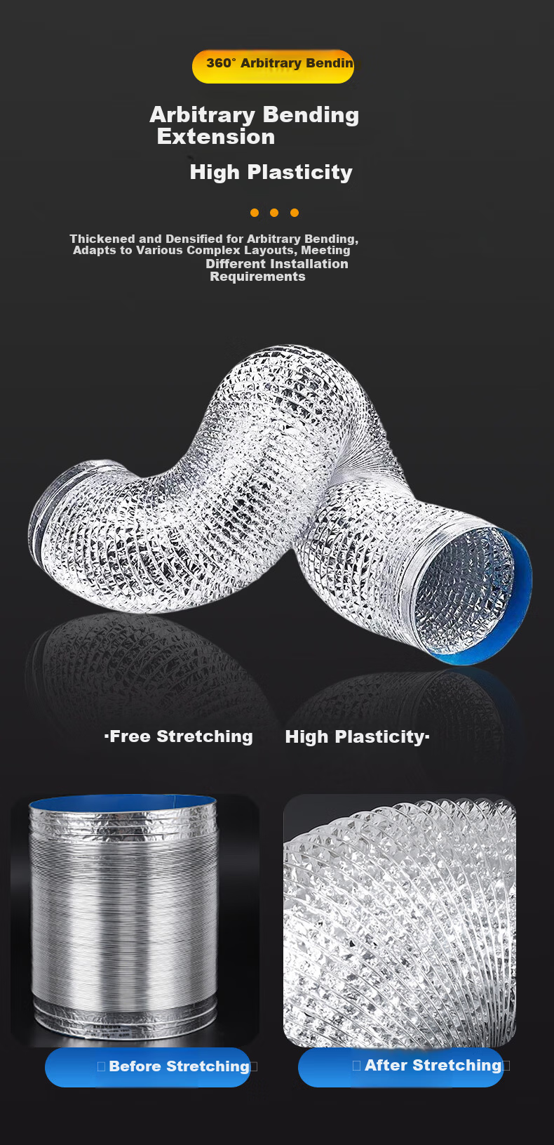 Pupai Range Hood Exhaust Pipe Four-Layer Thickened Aluminum Foil Duct Kitchen Common Smoke Duct Oil Smoke Extractor Exhaust Pipe Chimney Telescopic Flexible Hose Outlet 160mm*2m + Accessories 3