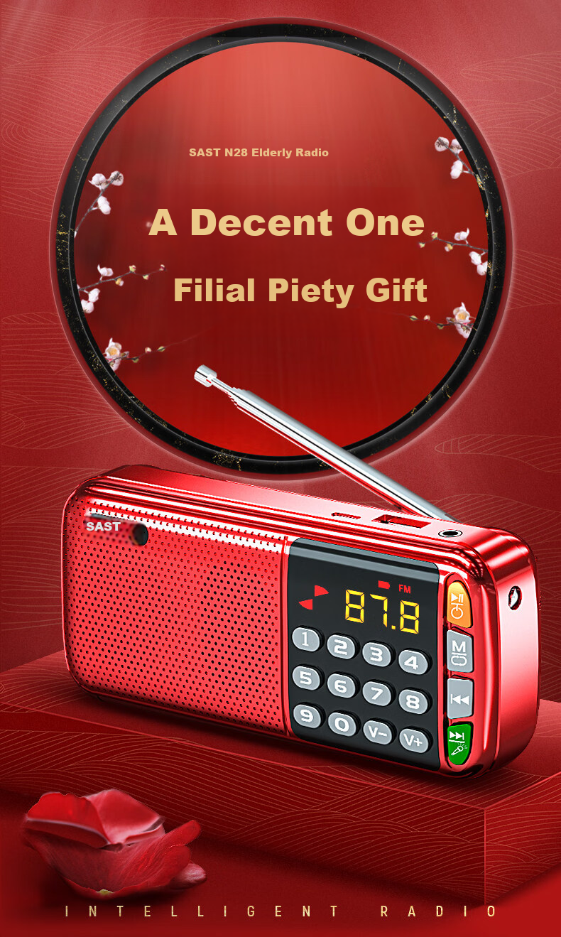 SAST N28 Portable Mini Radio for Elderly, Rechargeable Card Player, FM Broadcast, Music Player, Semiconductor Opera Player, Rose Gold + 8GB Memory Card 2
