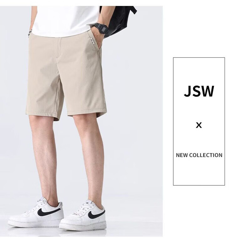 ROMON Men's Summer Thin Business Casual Straight Five-Point Khaki Shorts M 6