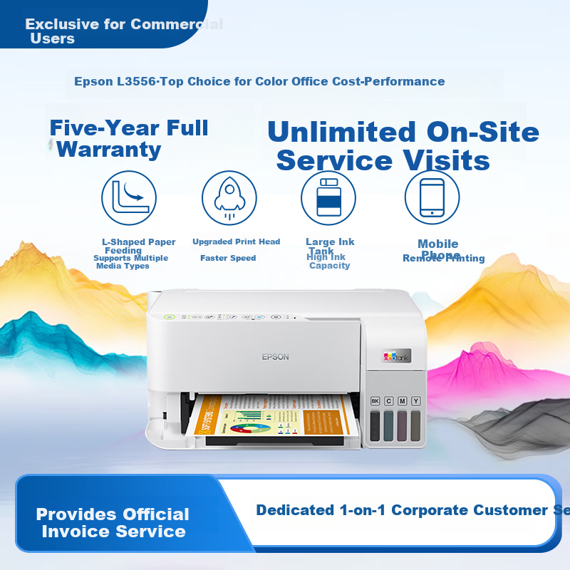 EPSON L3556 Ink Tank Color Office Printer Copier Scanner WiFi Mobile Remote Five-Year Unlimited On-Site Warranty