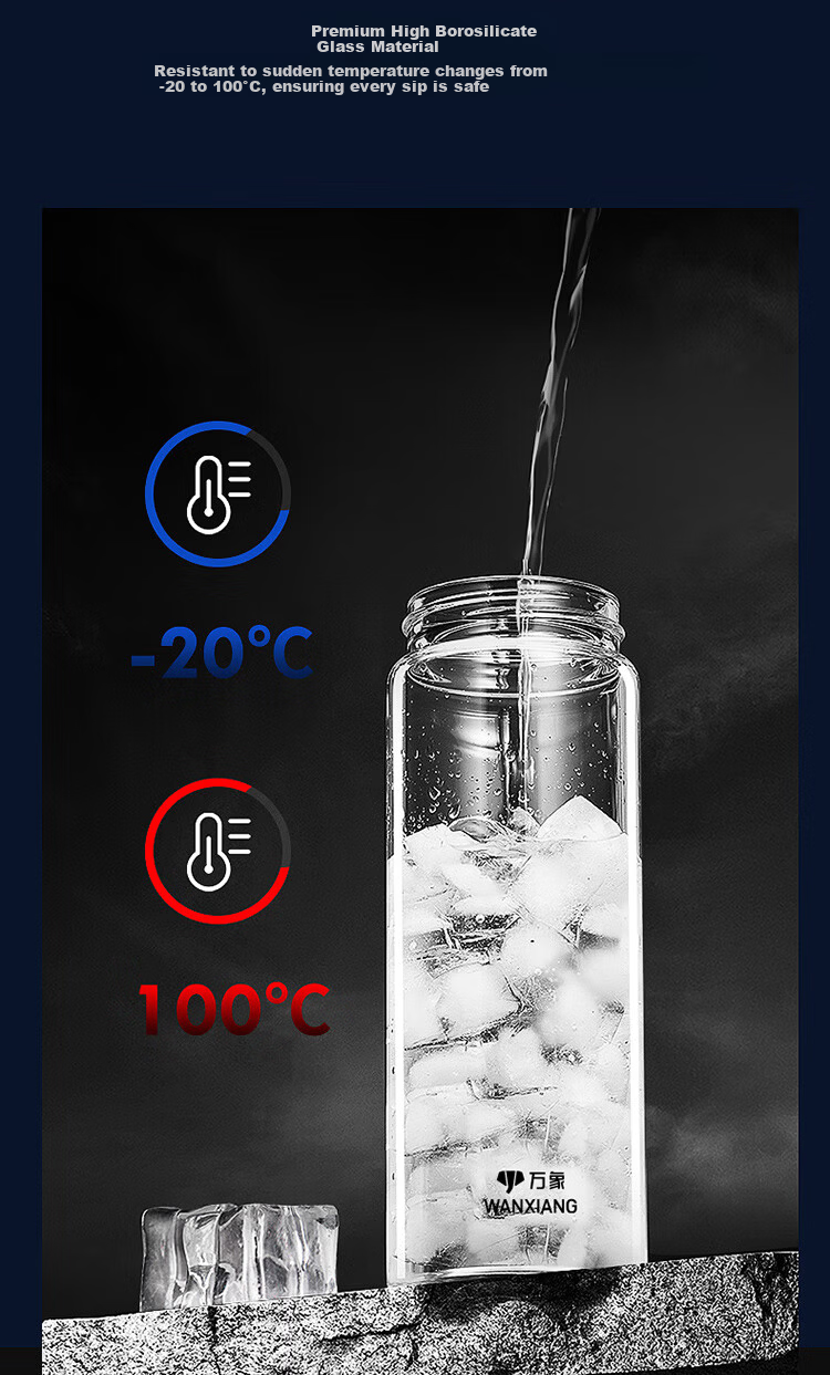WANXIANG Glass Cup U4R Large Capacity Single-Layer Business Tea Cup Black 660ML High Borosilicate Glass Water Cup 5