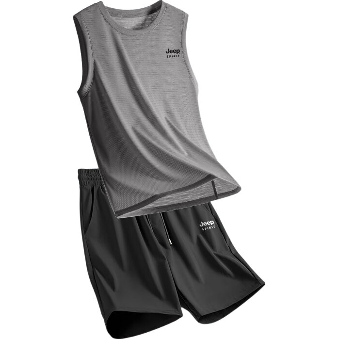 JEEP SPIRIT Men's Quick-Dry Sports Set Summer Outdoor Basketball Running Two-Piece Ice Silk Vest and Shorts