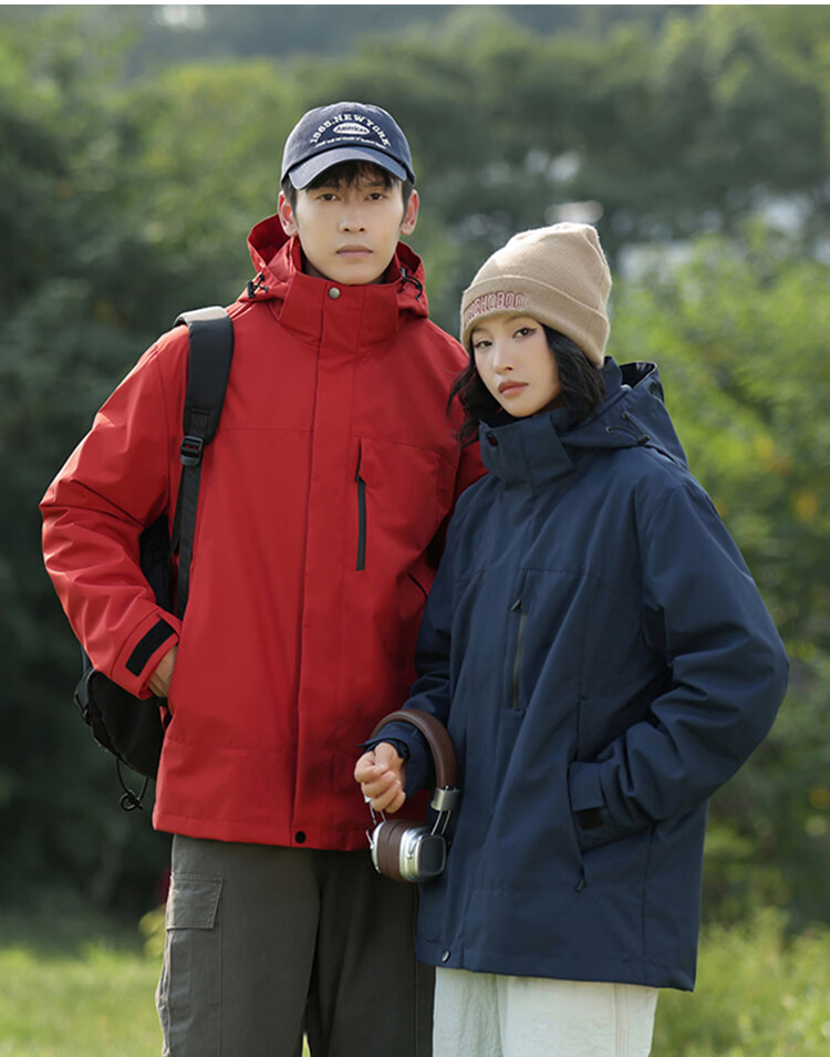 JEEP SPIRIT Unisex 3-in-1 Outdoor Windproof Waterproof Hooded Jacket Navy Blue M 22