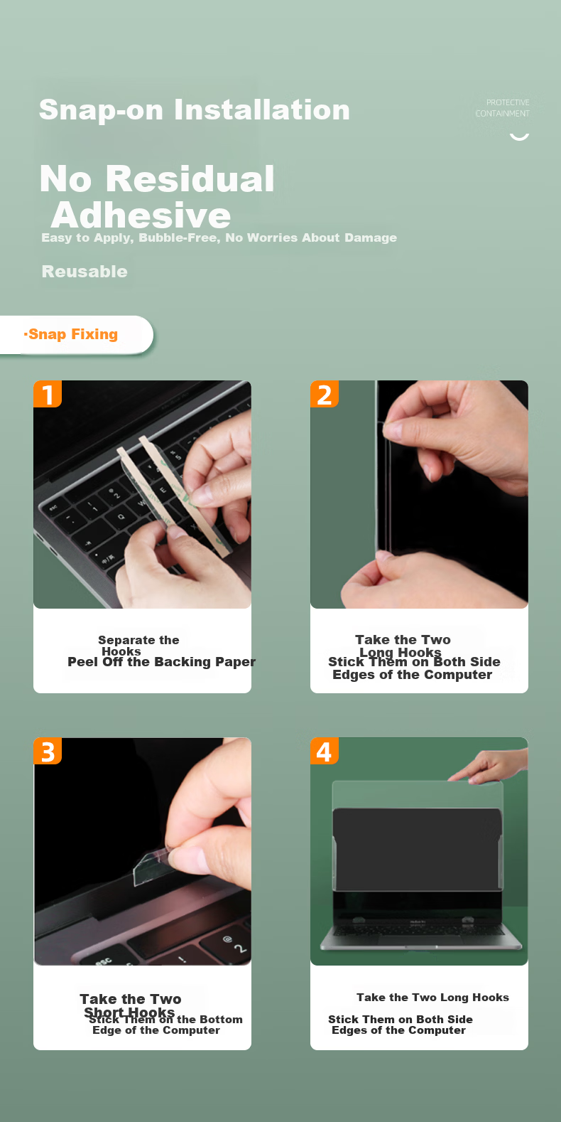 Jiasu 13.3-inch (16:10) Laptop Privacy Screen Protector Film Double-Sided Privacy Filter with Clip-On for Lenovo HP Asus (287x179mm) 4