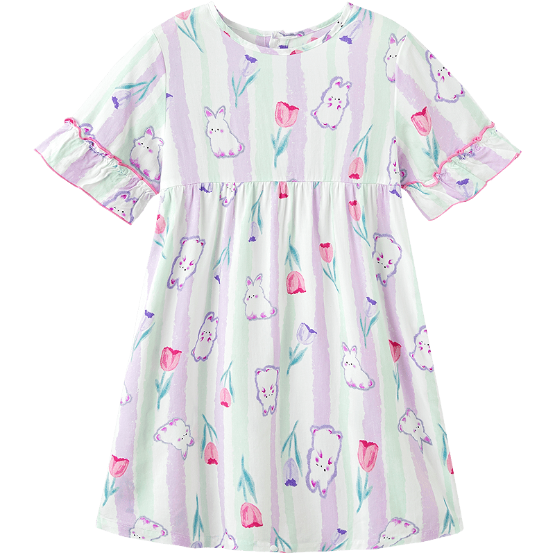 Balabala Baby Dress Summer Girls Nightgown Air Conditioning Clothes Anti-Cold Children's Home Dress Sweet Cute