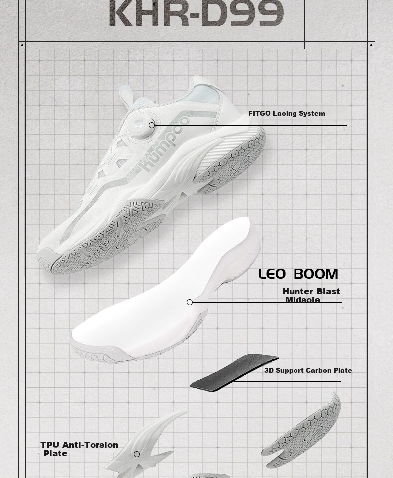 KUMPOO Featherlight D99 Badminton Shoes Anti-Twist Shock Absorption Non-Slip Button Lace Unisex White/Black Size 40 4