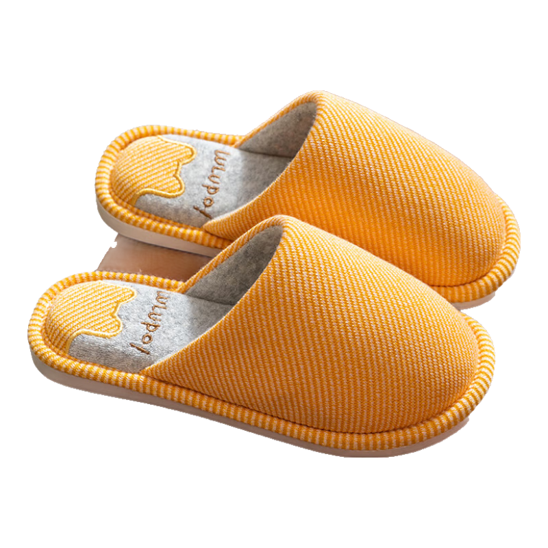 GUOLUOFEI Japanese-Style Wooden Floor Slippers for Men, Indoor Thick-Soled Couple's All-Season Slippers for Women, Yellow, Size 38-39