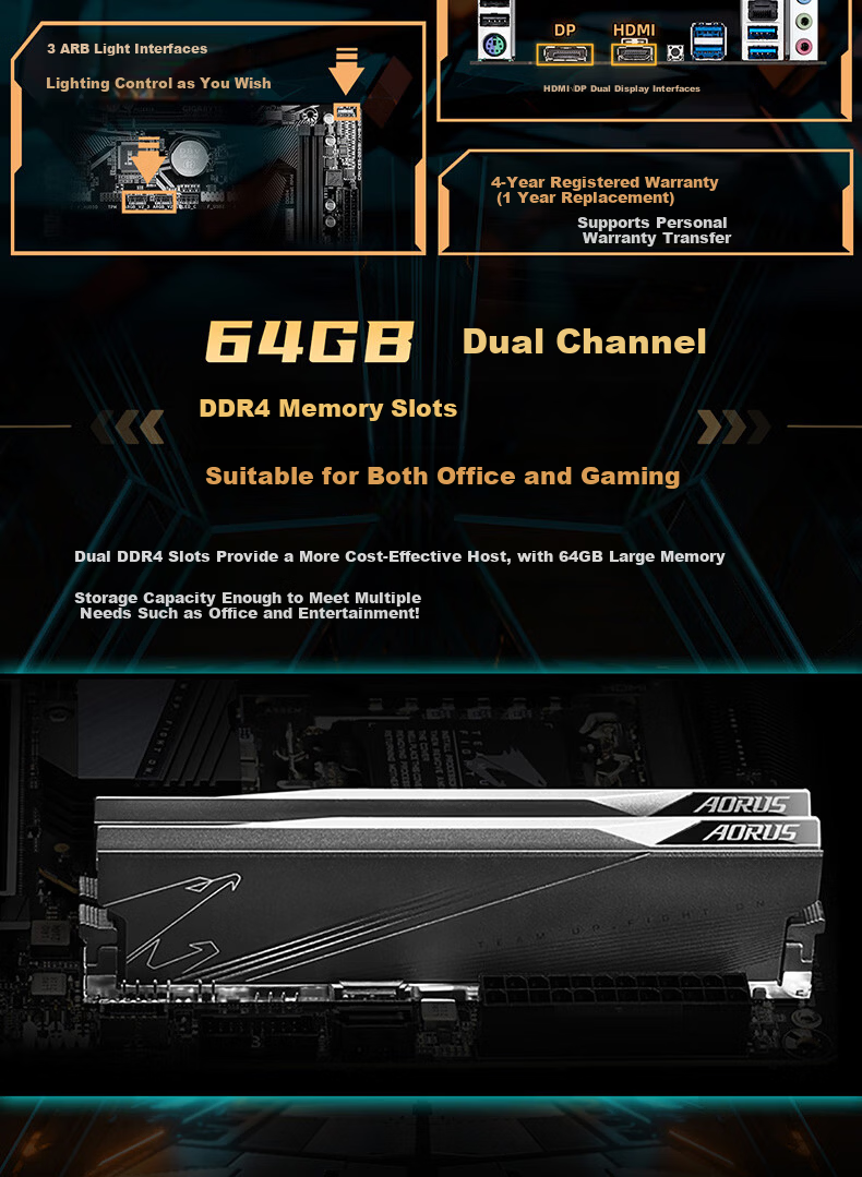 GIGABYTE A520M H ARGB Motherboard for AMD A520 Socket AM4 CPUs 5600G 5700 5800 3600 2