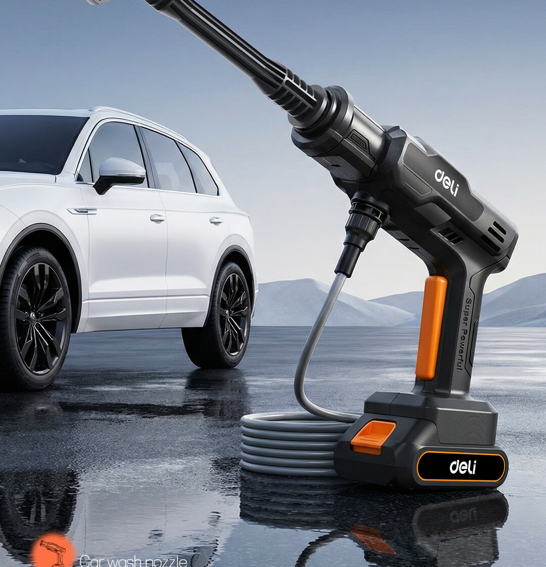 Deli Lithium Battery Car Washer 1200kPa High Pressure Ultra-Light Wireless Long Battery Life Six-in-One Multi-Mode Self-Priming Dual Use 1