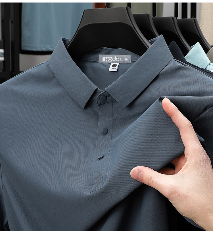 Hodo Men's Short Sleeve Polo Shirt Summer Business Breathable Ice Silk Quick-Dry T-Shirt Black 2XL 11