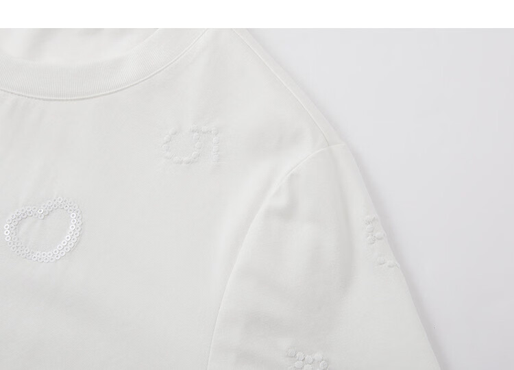 Demana [Sorona Breathable] Spring Elegant Round Neck Sequin Embroidered Short Sleeve Thick Petite Women's T-Shirt 16