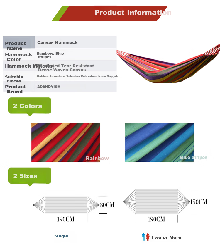 Adandyish New Single Canvas Striped Hammock Thickened and Widened Outdoor Leisure Swing Camping Sleeping Hammock Blue 6