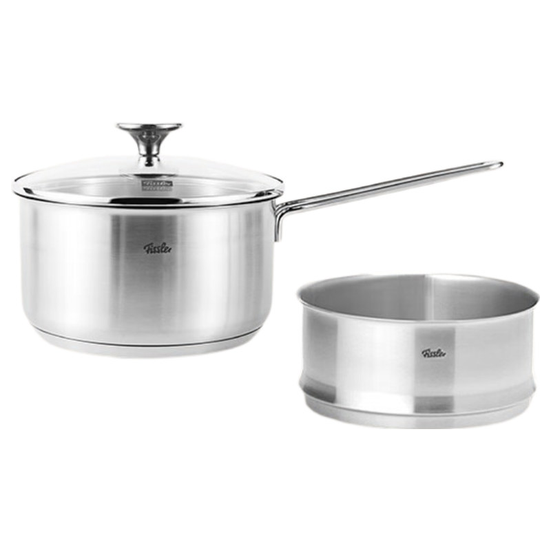 Fissler Copenhagen Series 16cm Milk Pot with Glass Lid and Steaming Insert Stainless Steel Non-Coated Baby Food Steamer Pot