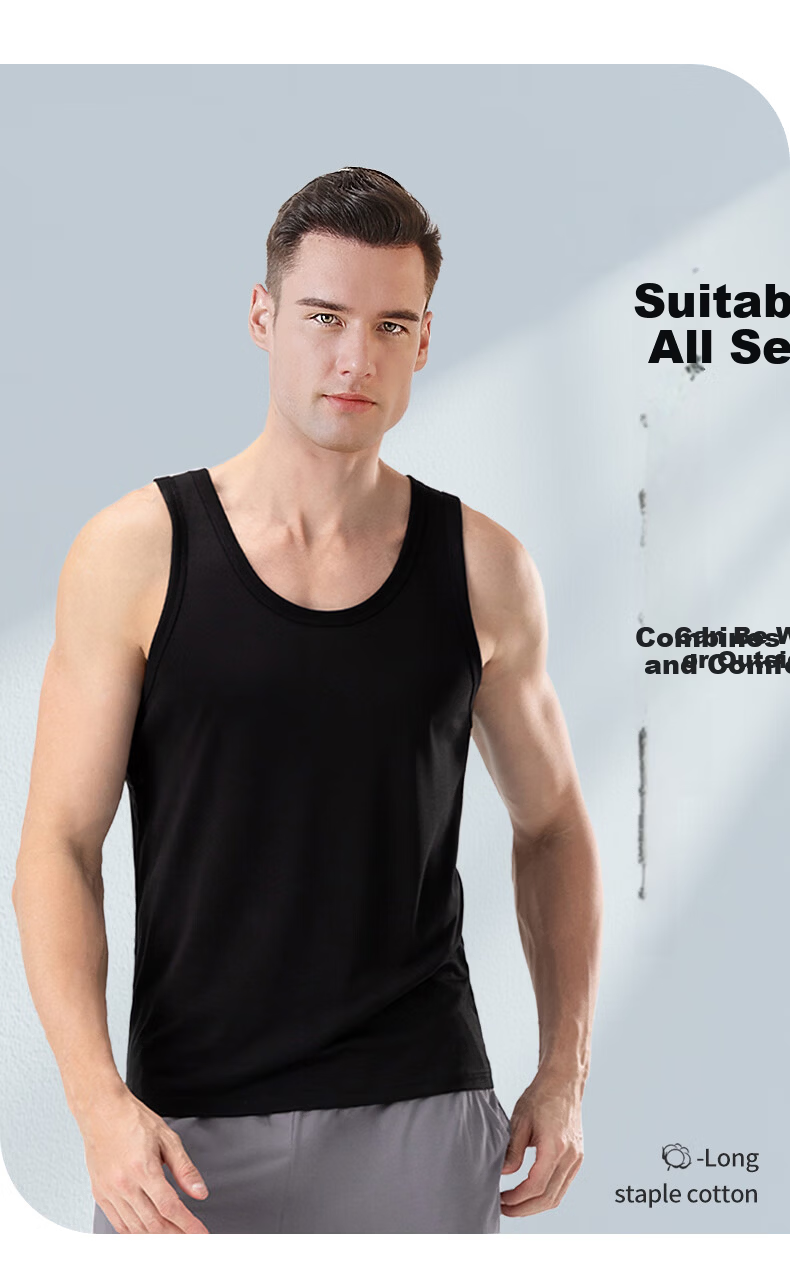 Mengyangwang Men's Summer Thin Cotton Breathable Sports Racerback Tank Top Sleeveless T-Shirt 15