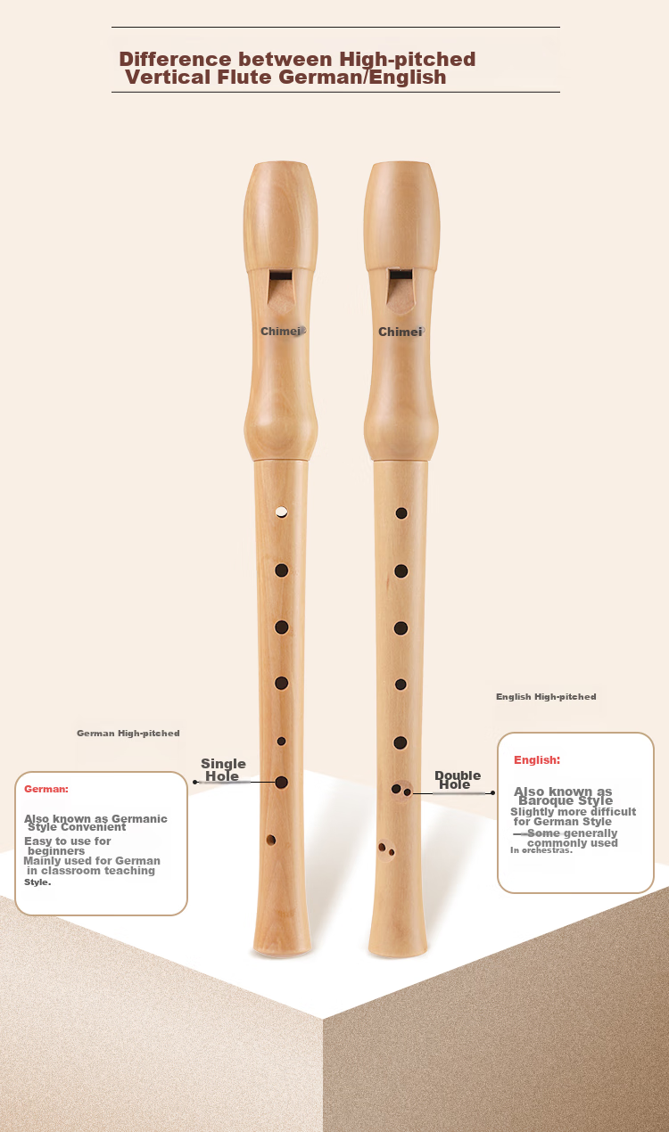 Qimei 8-Hole Wooden Flute, German-Style Eight-Hole Wooden Vertical Flute, Classroom Instrument, Resin Case Packaging, with Teaching Materials 8