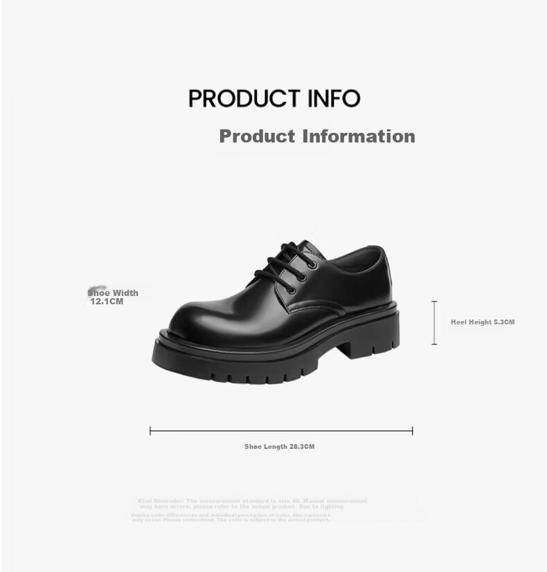 Red Dragonfly Big Head Leather Shoes New Round Toe Black Work Shoes Commuter Thick Sole Height Increasing Leather Shoes WTA35004 Black 39 12