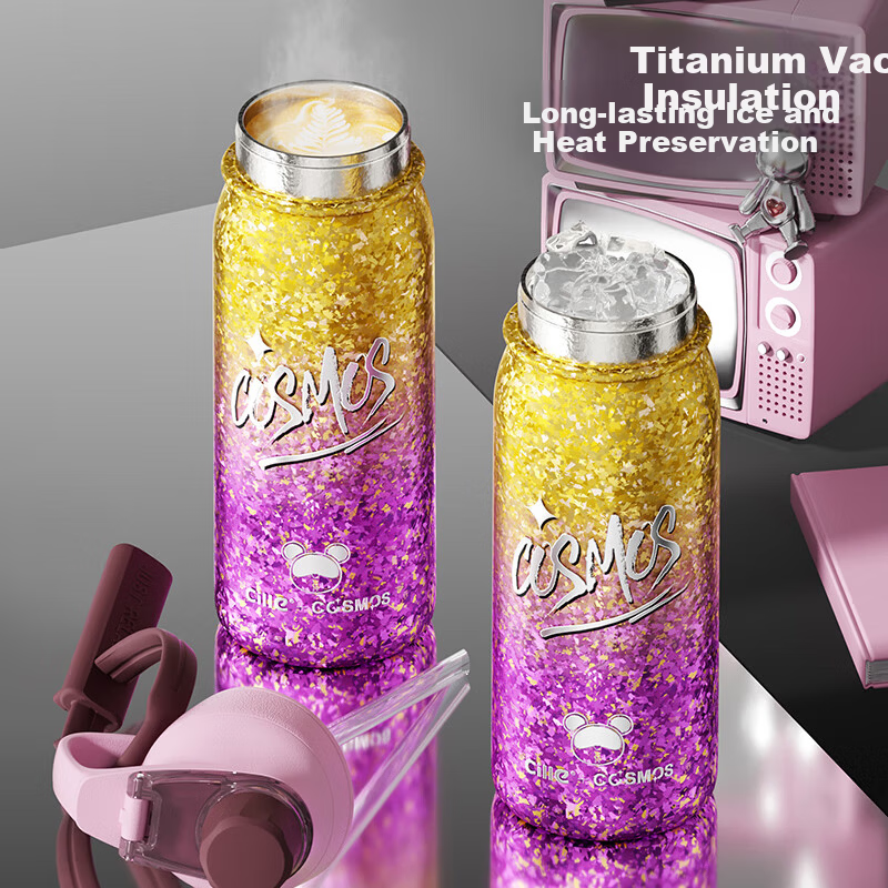 Cille Pure Titanium Insulated Water Bottle High-Value Appearance Large Capacity Student Travel Portable Birthday Gift for Girlfriend