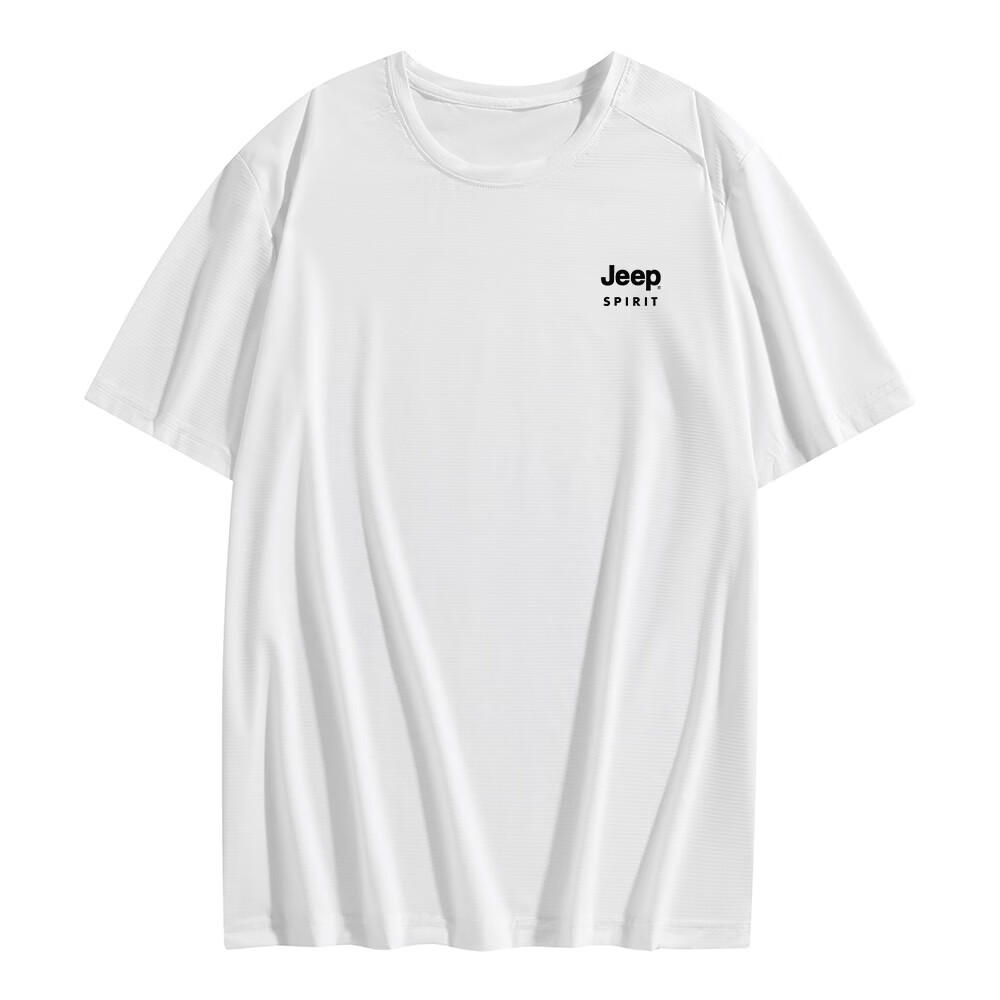 JEEP SPIRIT Men's Summer Ice Silk Quick-Dry Short Sleeve T-Shirt Running Sports Breathable Half Sleeve Top White M 25
