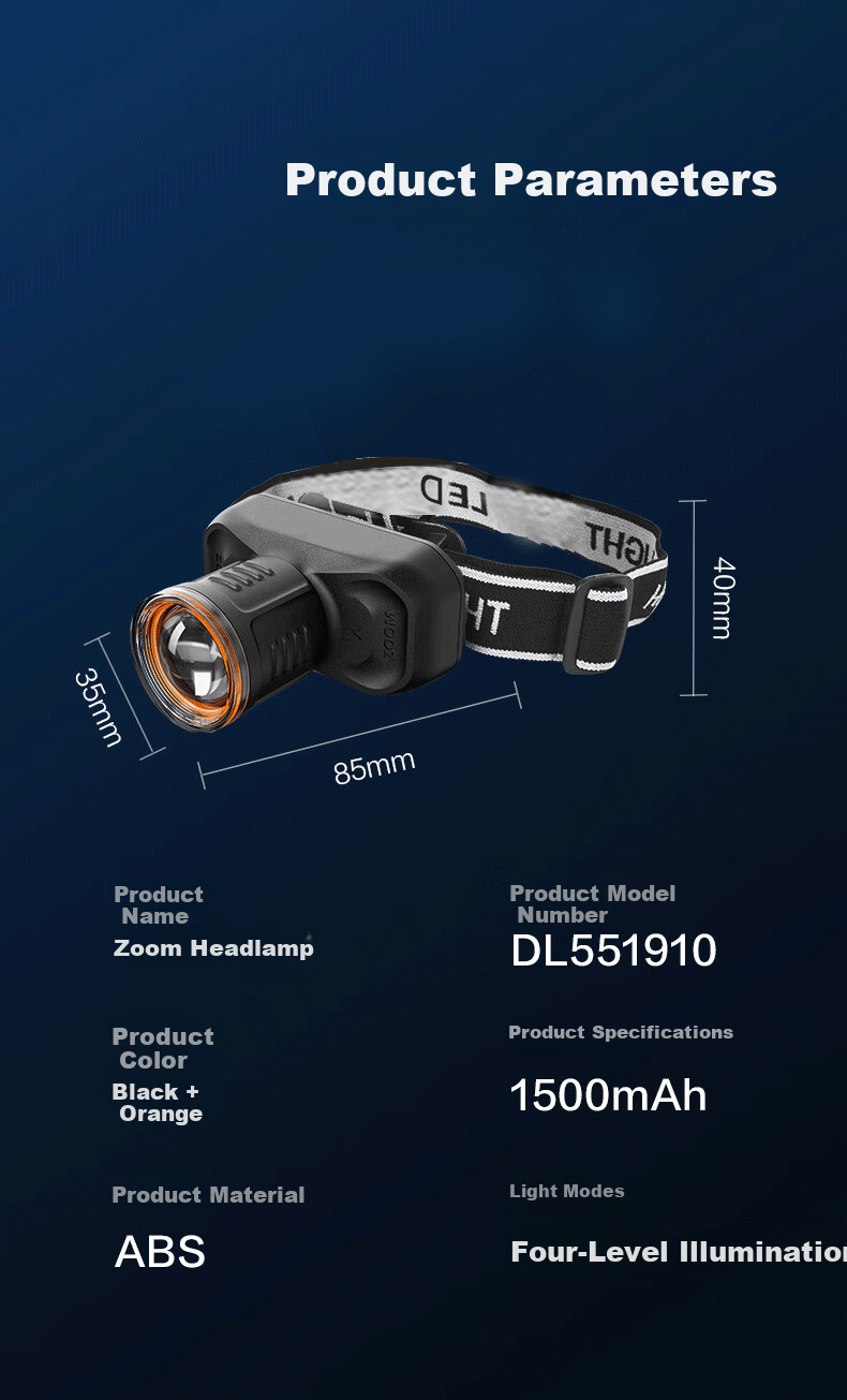Deli Headlamp High Brightness Long Battery Life Night Fishing Mountaineering Sea Hunting Military Head-Worn 6-Level Adjustment 90-Degree Rotation 11