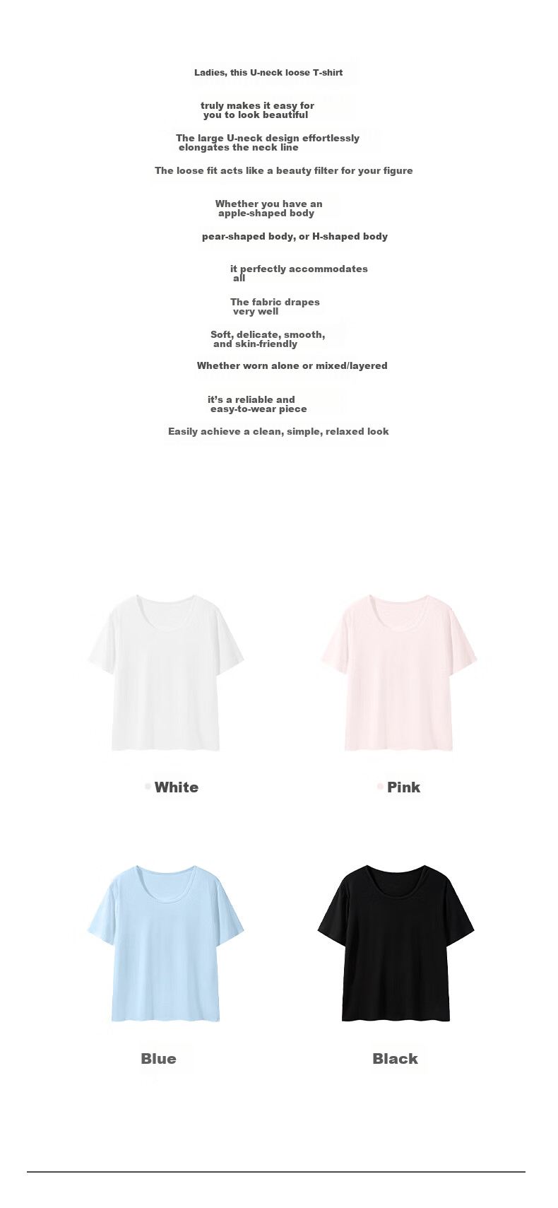 Ziyouxi Women's Cotton Short Sleeve T-Shirt 2025 New Pink U-Neck Loose Summer Casual Solid Color Relaxed Fit 16