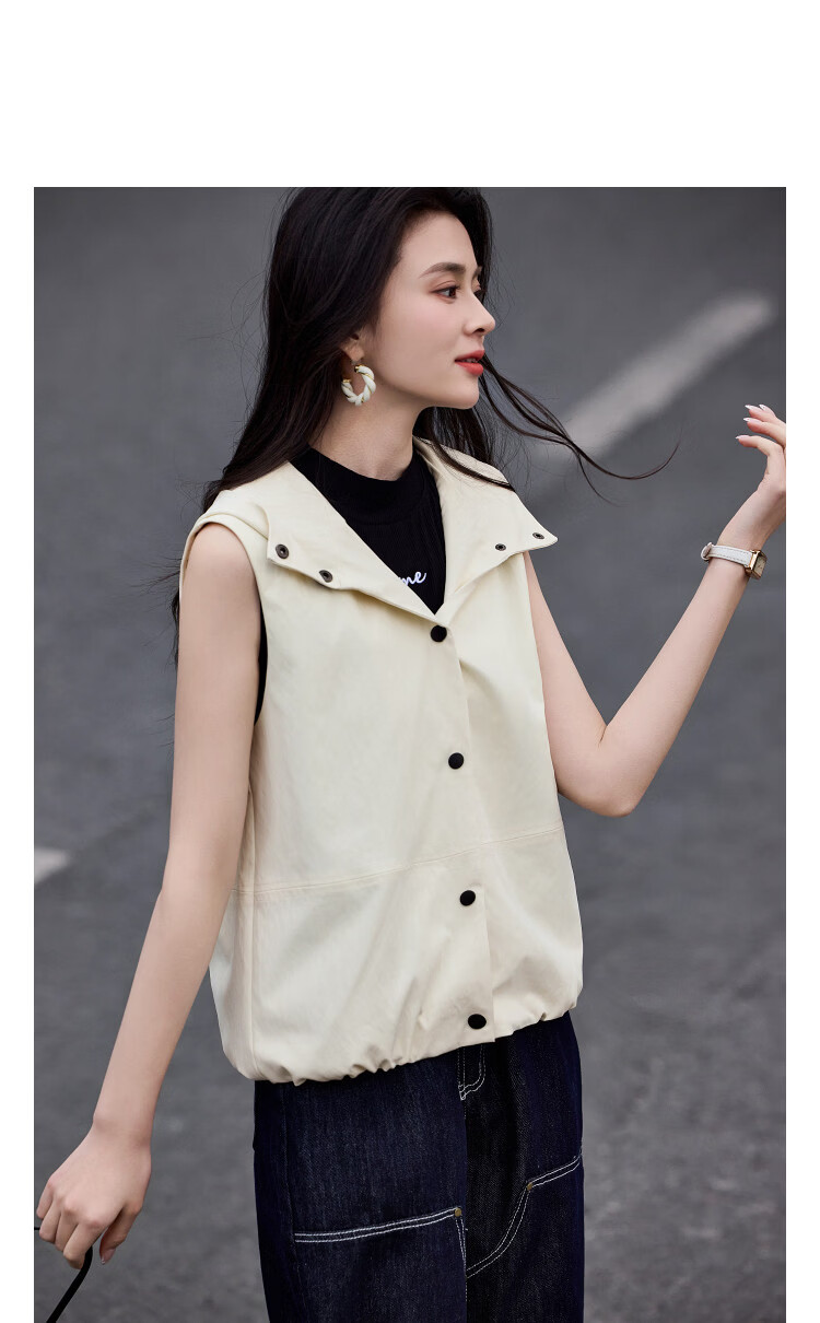 Demana Modern Urban Spring Luxury Sleeveless Hooded Vest Loose Slimming Concealing Jacket for Women High-End Feel 10