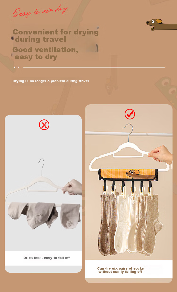 Koryo Keiko Travel Portable Clothes Hanger Underwear Socks Clips Drying Rack Dorm Business Trip Travel Essential Tool Orange 2