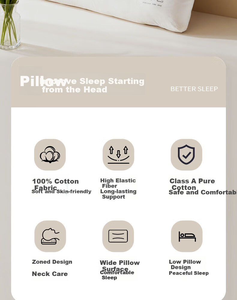 Ranpai Low Pillow A-Class Pure Cotton Soft Cervical Pillow Neck Protection Student Pillow Single 48x74cm 2