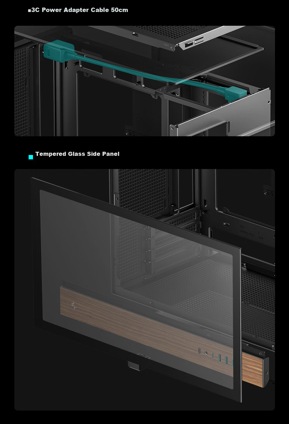 DEEPCOOL CH260WOOD Black Case Compatible with Backplate Motherboard / 360mm Water Cooling / ATX Power Supply / 174mm Air Cooling / Wood Grain Finish I/O Interface 13