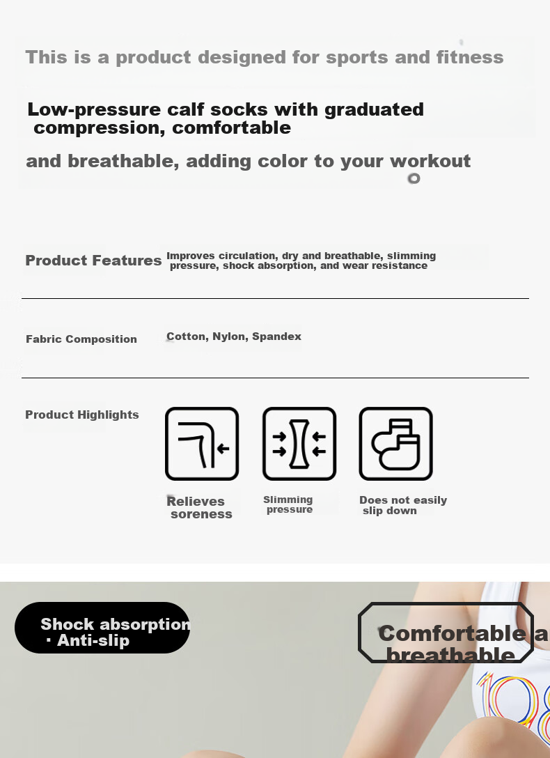 Free Style Women's Compression Socks Professional Sports Fitness Long Tube Muscle Compression Running Jump Rope Yoga Anti-Slip Slimming Calf Socks 1