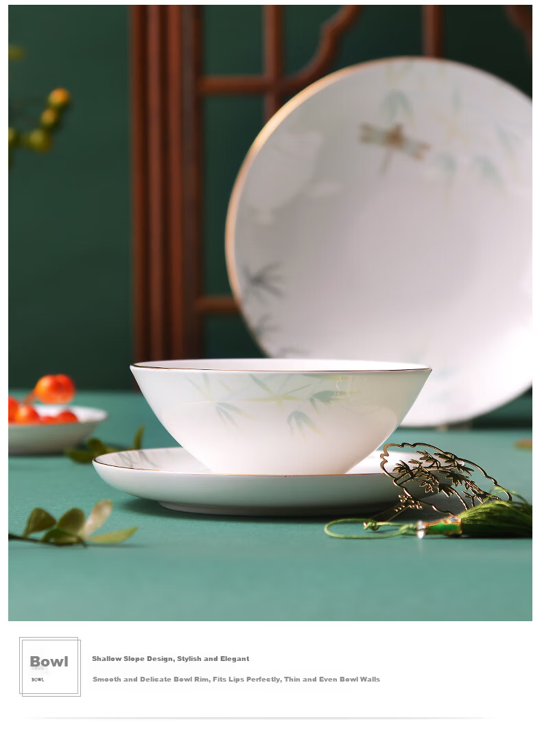 HG Guoci High-Temperature Bone China Dinnerware Set, Light Luxury Gold-Rimmed Gift Box, Qingting Pattern, 20 Pieces for 4 People 9