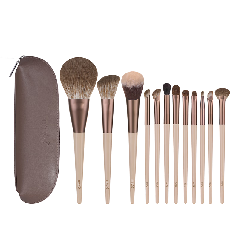 MSQ 12-Piece Mocha Makeup Brush Set Animal Hair Loose Powder Brush Blush Brush Contour Nose Shadow Brush Eyeshadow Brush Beauty Tools