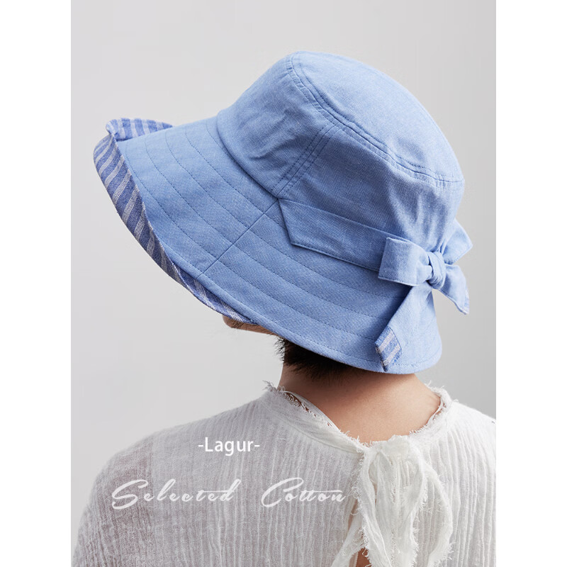 Lagur 100% Cotton Japanese-Style Wide Brim Fisherman Sun Hat UV Protection Summer Women's Sky Blue