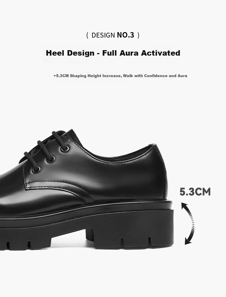 Red Dragonfly Big Head Leather Shoes New Round Toe Black Work Shoes Commuter Thick Sole Height Increasing Leather Shoes WTA35004 Black 39 7
