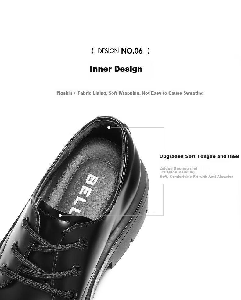 Belle Zhang Linghe Same Style Thick-Soled Business Derby Shoes for Men, Size 26, Summer Commute Formal Leather Shoes A1434, Black-Light Sole, Size 42 11