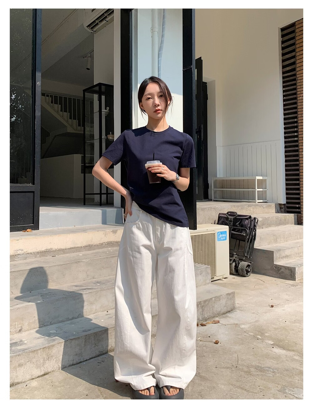 ICH MODE Minimalist Paper Doll Short Sleeve Women's T-Shirt Summer Simple Cool Base Shirt Solid Color White S 25