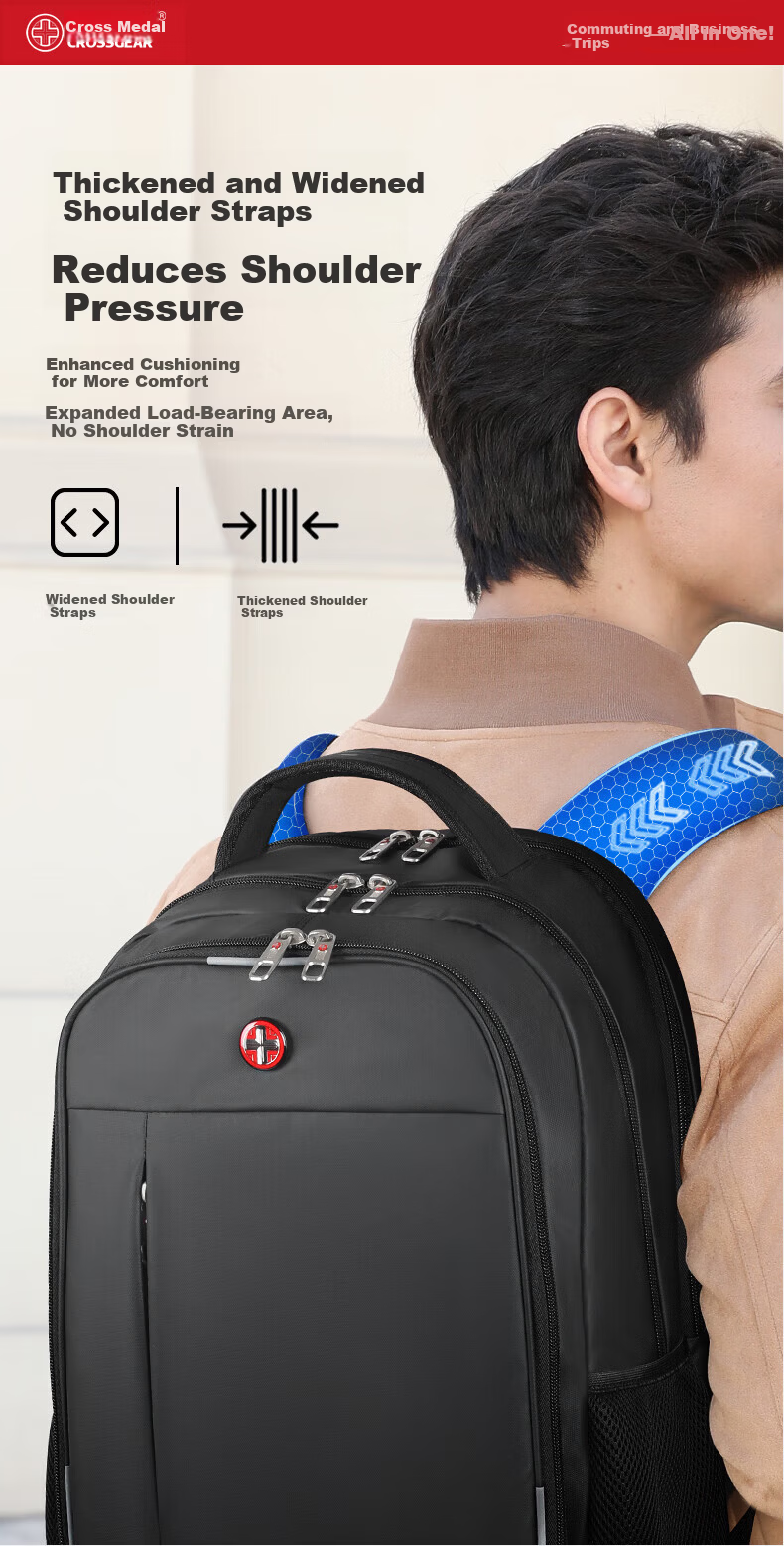 CROSSGEAR Swiss Army Knife Large Capacity Men's Backpack Business Travel Laptop Bag Student School Bag 2