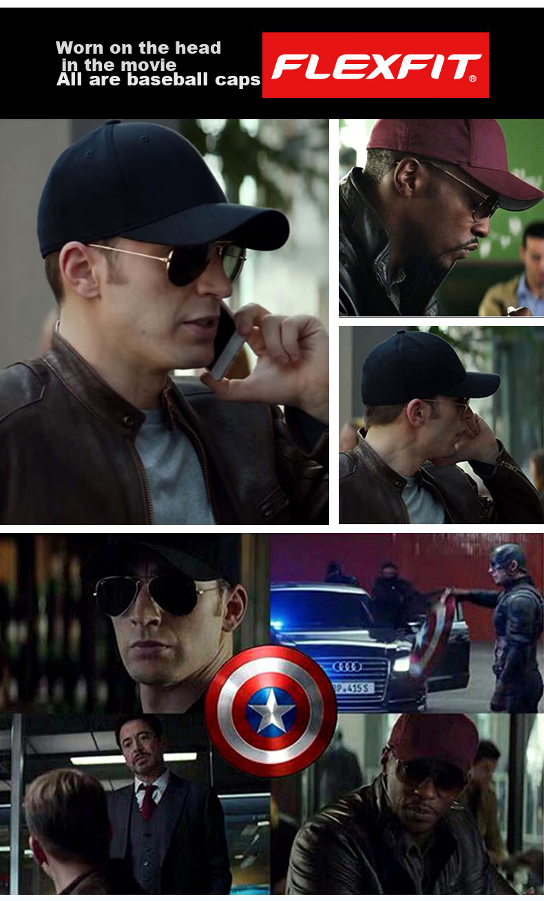 FLEXFIT NU Series Captain America Upgraded Large Head Sun Protection Baseball Cap Unisex Full-Coverage Sports Visor Hat 2