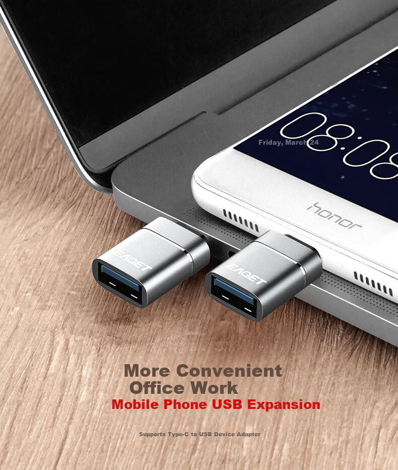 EAGET USB 3.0 EZ05 Type-C Adapter USB Flash Drive Connector Full Metal Gray External USB Drive Mouse Keyboard Adapter for Phones 9